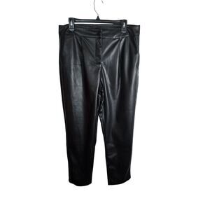Ellen Tracy Black Faux Leather Ankle Straight High Rise Pants Size‎ Large